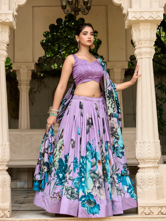 Kalamkari Tussar Silk Floral Print Lehenga Choli