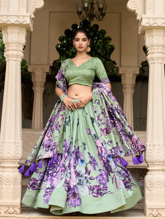 Kalamkari Tussar Silk Floral Print Lehenga Choli