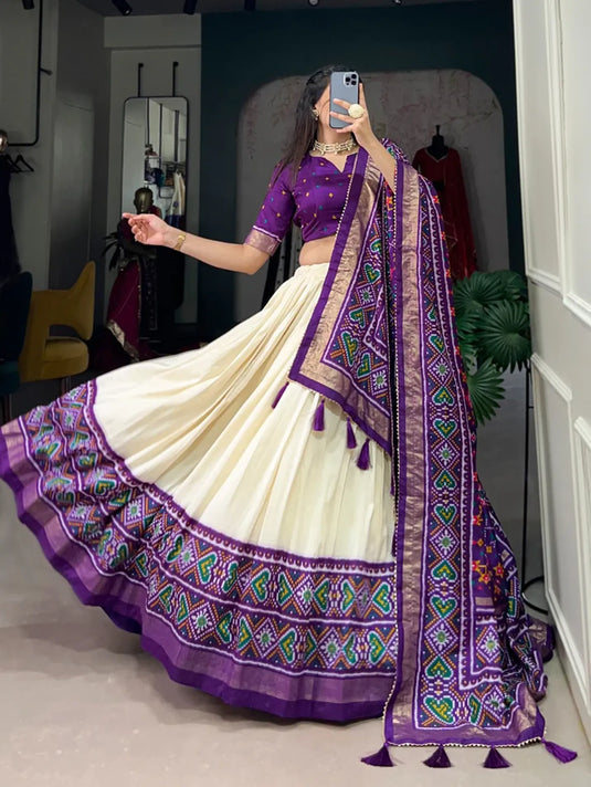 Pure Tussar Silk Patola Print Lehenga Choli