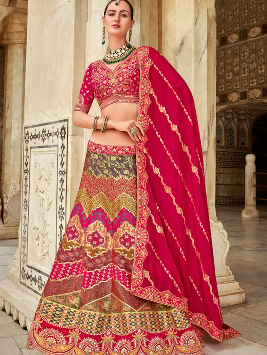 Magenta Pink Banarasi Silk Lehenga with Zarkan Sequins Work