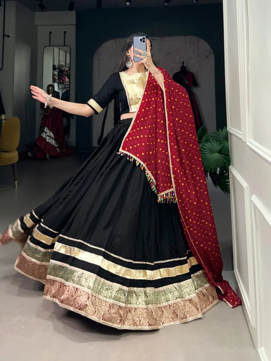 Garba Special Printed With Gota Patti Lace Lehenga Choli