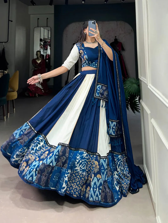 Blue Colour Party Wear Designer Pure Rayon Plain & Printed Lehenga Choli