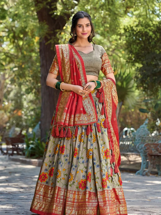 Kalamkari Tussar Silk Lehenga Choli