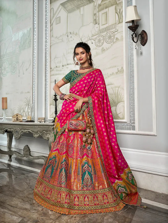 Magenta Banarasi Silk Lehenga Choli with Zarkan Codding Work