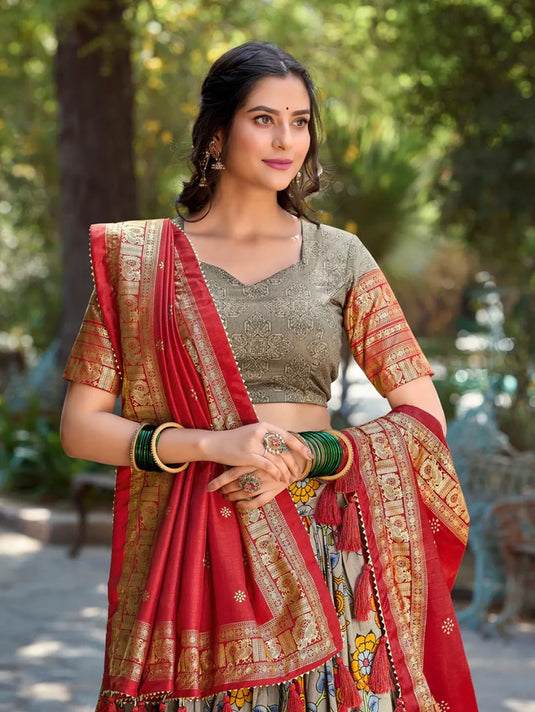 Kalamkari Tussar Silk Lehenga Choli