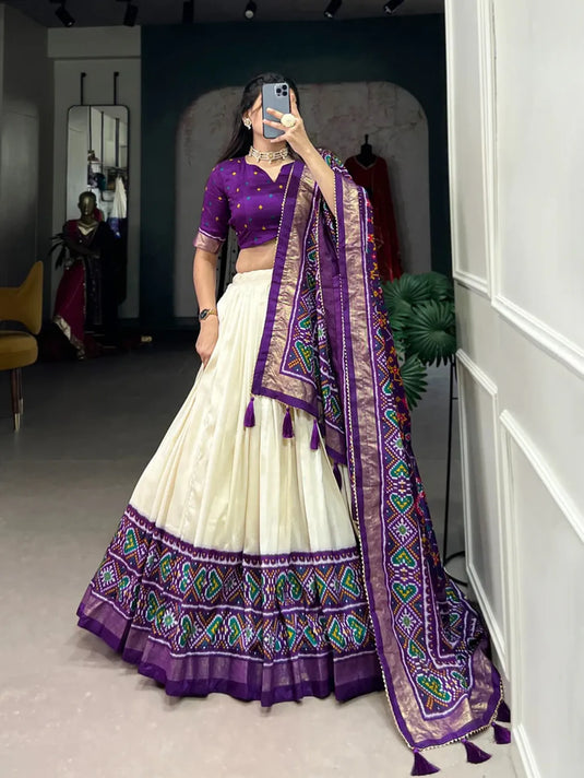 Pure Tussar Silk Patola Print Lehenga Choli