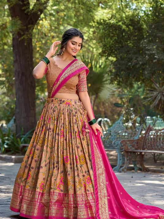 Kalamkari Tussar Silk Lehenga Choli