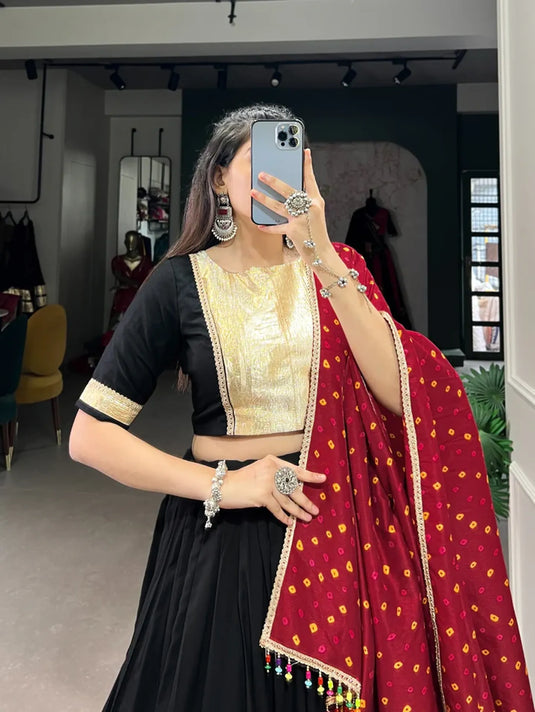 Garba Special Printed With Gota Patti Lace Lehenga Choli