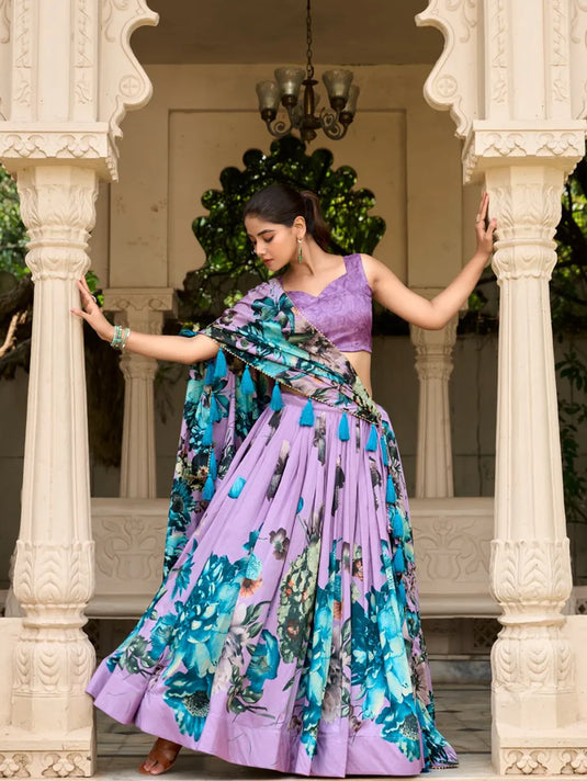 Kalamkari Tussar Silk Floral Print Lehenga Choli