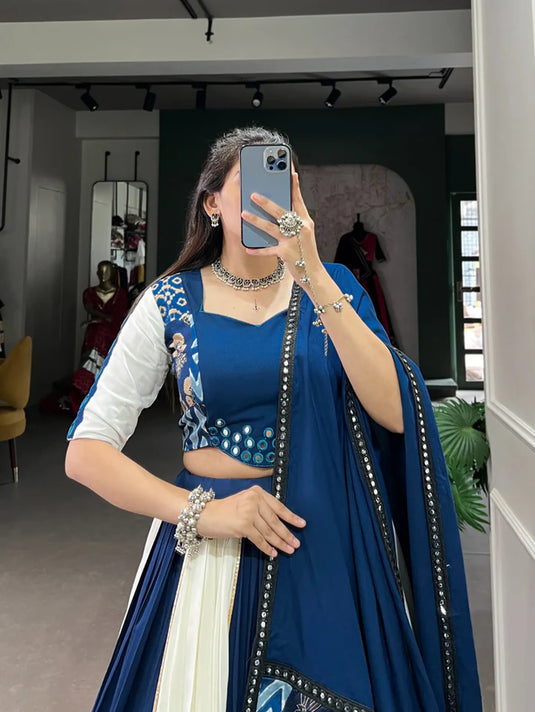 Blue Colour Party Wear Designer Pure Rayon Plain & Printed Lehenga Choli