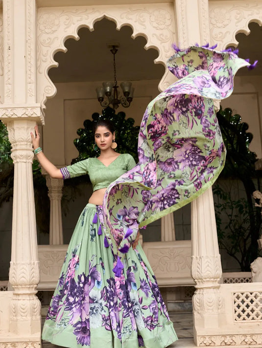 Kalamkari Tussar Silk Floral Print Lehenga Choli
