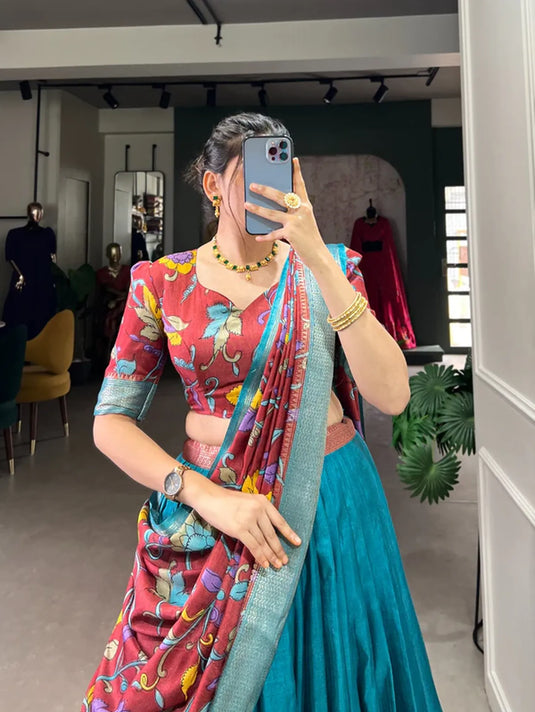 Firozi Dola Silk Floral Print Lehenga Choli