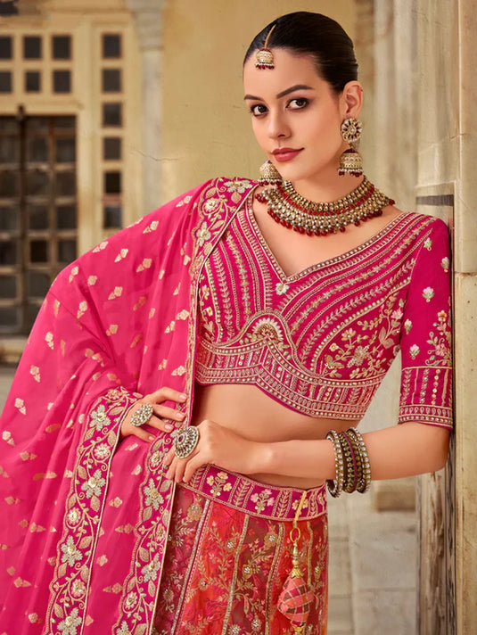 Pink Banarasi Silk Lehenga with Zarkan Embroidery
