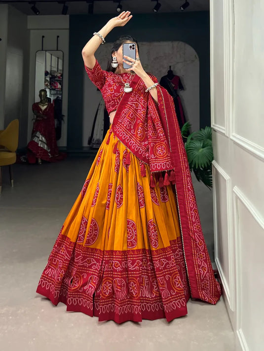 Navaratri Garba Bandhej Print Lehenga Choli