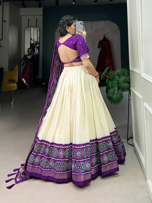 Pure Tussar Silk Patola Print Lehenga Choli