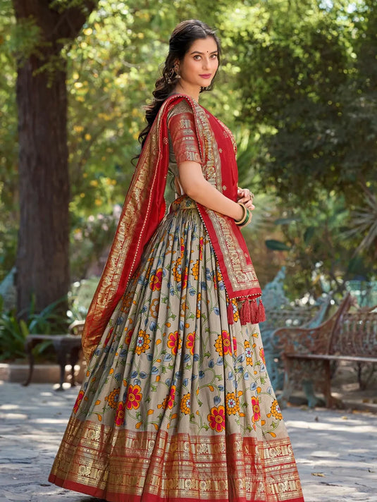 Kalamkari Tussar Silk Lehenga Choli