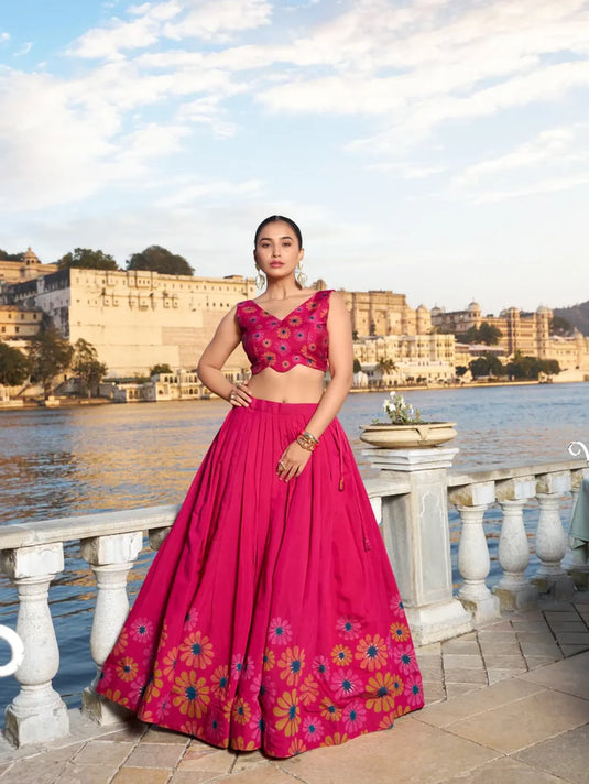 South Style Tussar Silk Floral Print Lehenga Choli