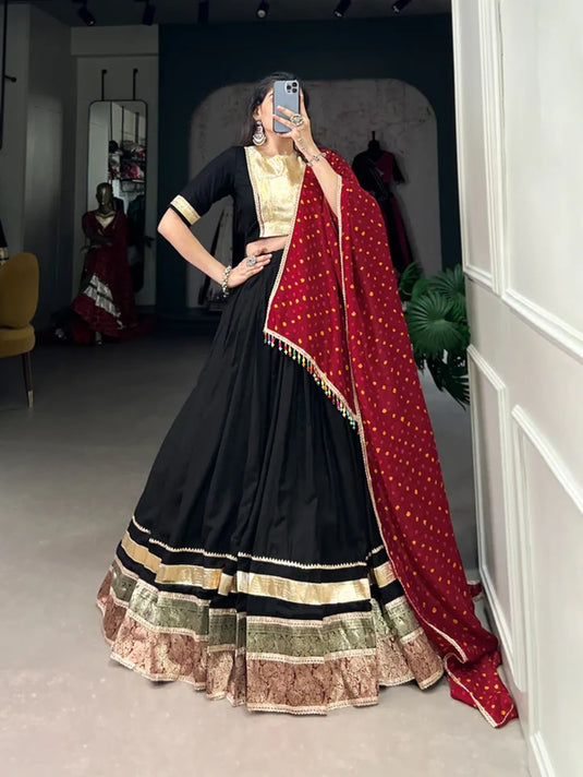 Garba Special Printed With Gota Patti Lace Lehenga Choli