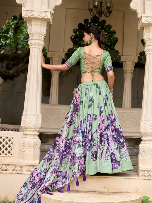 Kalamkari Tussar Silk Floral Print Lehenga Choli