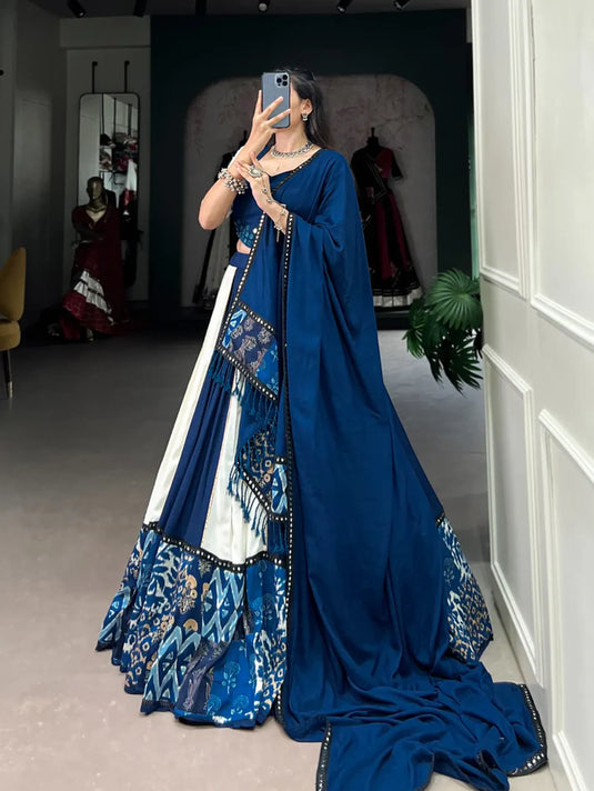 Blue Colour Party Wear Designer Pure Rayon Plain & Printed Lehenga Choli
