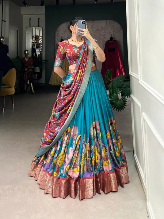 Firozi Dola Silk Floral Print Lehenga Choli