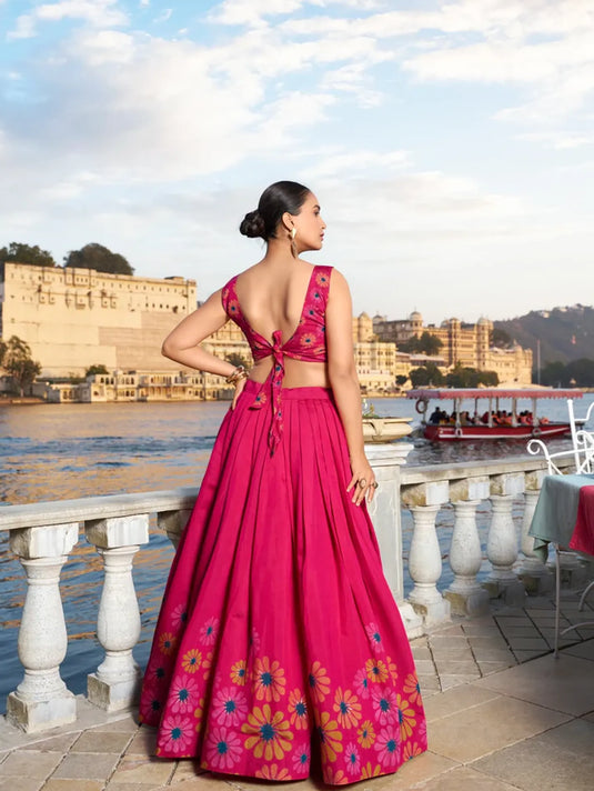 South Style Tussar Silk Floral Print Lehenga Choli