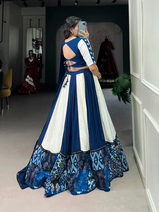 Blue Colour Party Wear Designer Pure Rayon Plain & Printed Lehenga Choli