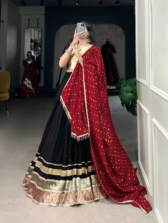 Garba Special Printed With Gota Patti Lace Lehenga Choli