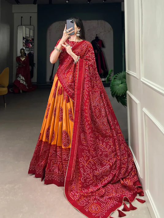 Navaratri Garba Bandhej Print Lehenga Choli