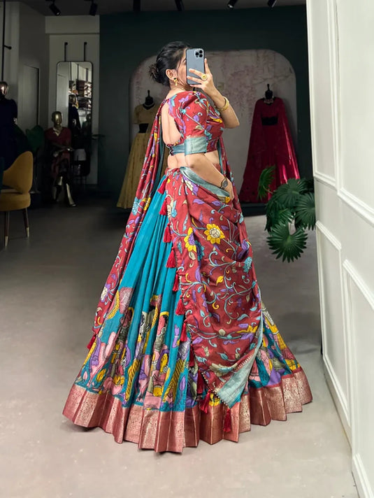 Firozi Dola Silk Floral Print Lehenga Choli