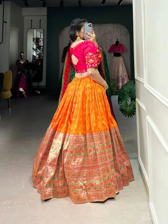 Orange Paithani Silk Lehenga Choli