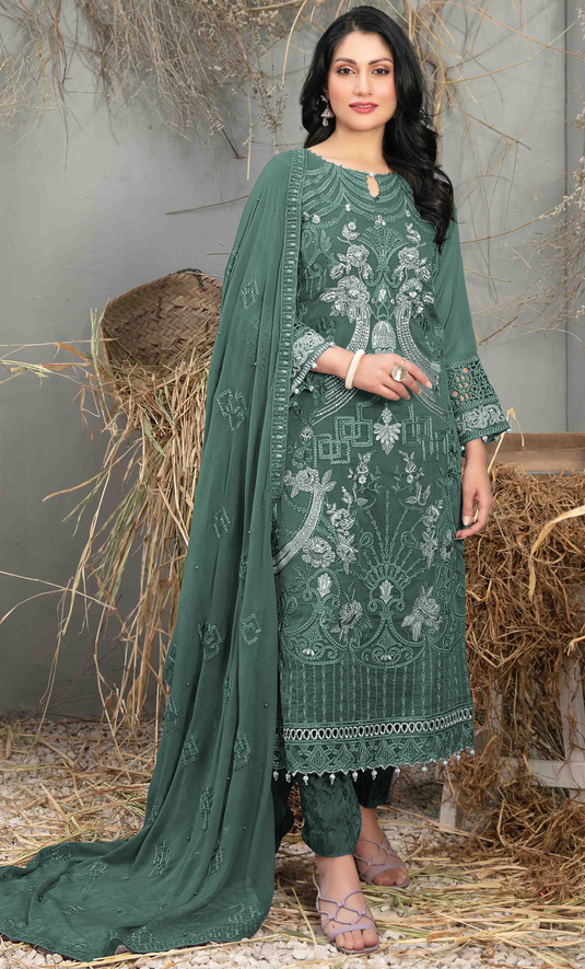 Roohani - Embroidered Fox Georgette Suit Set