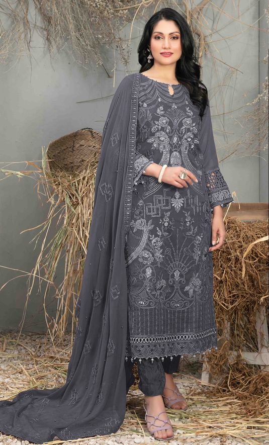 Roohani - Embroidered Fox Georgette Suit Set