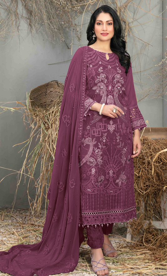 Roohani - Embroidered Fox Georgette Suit Set