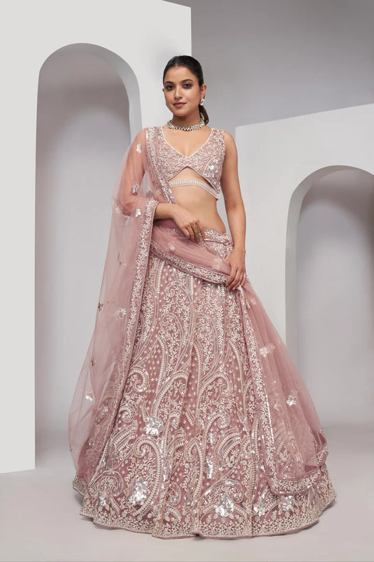 Chiku Paisley Patterned Lehenga with Sequins & Thread Work