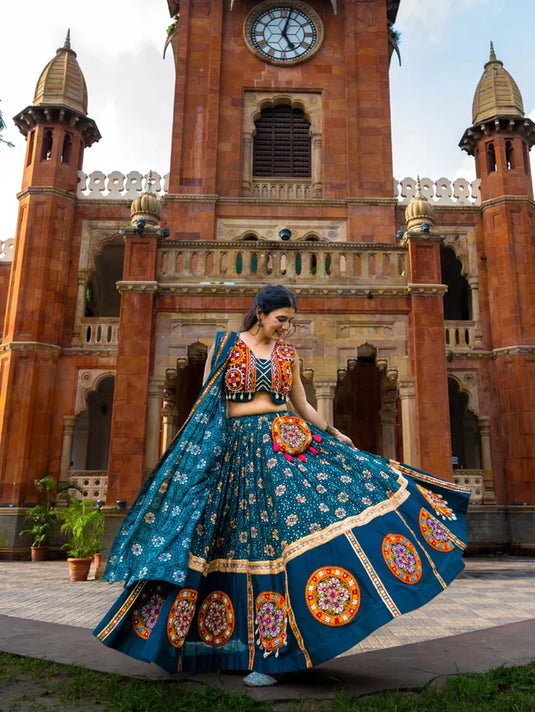 Garba Special Printed With Foil Work & Gamthi Work Lehenga Choli