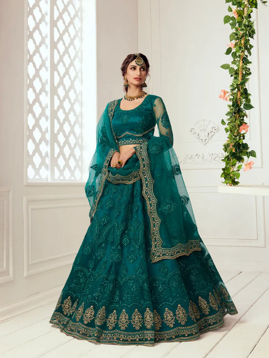 Rich Teal Bridal Lehenga with Balda Embroidery