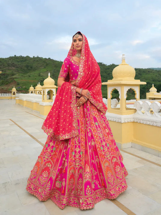 Red and Gold Bridal Lehenga with Classic Embroidery