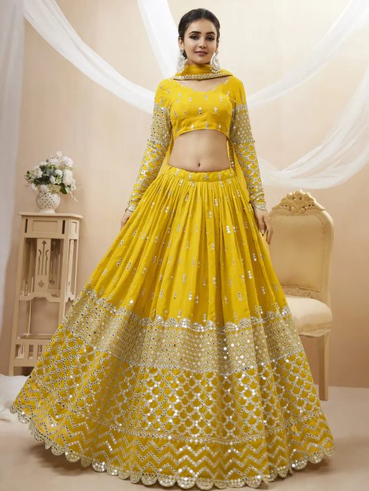 Zari Embroidered Work Georgette Haldi Special Lehenga Choli