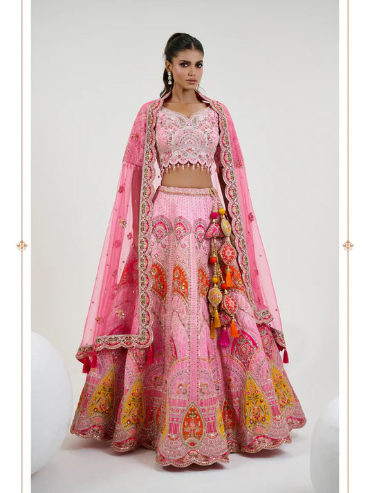 Pink Silk Lehenga with Hand-Embroidered Blouse & Georgette Dupatta