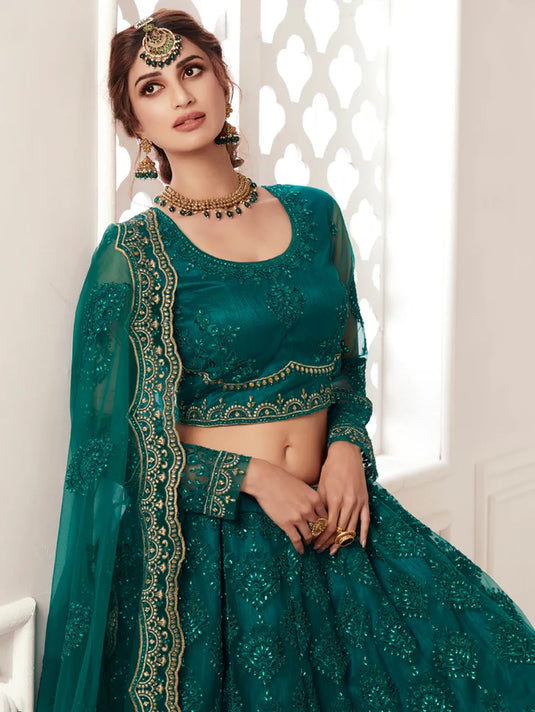 Rich Teal Bridal Lehenga with Balda Embroidery