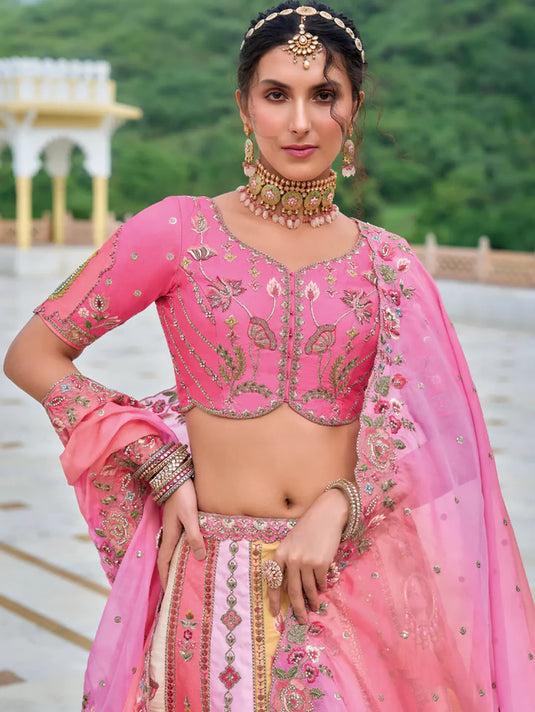 Peach Pink Bridal Lehenga with Heavily Embroidered Details