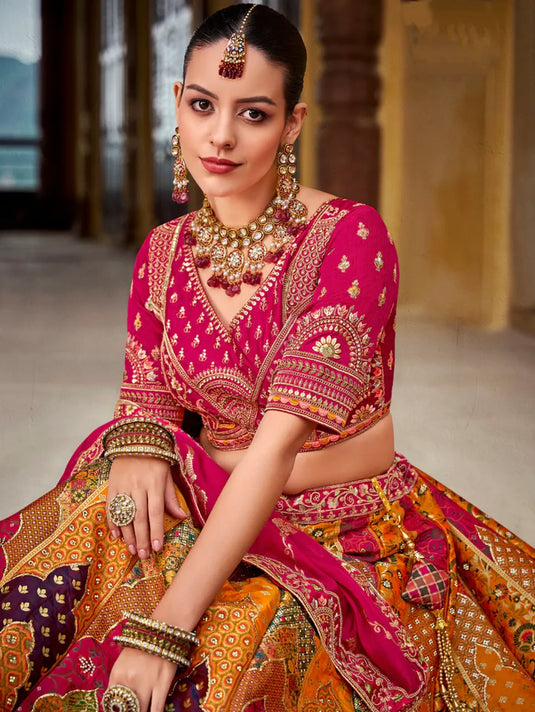 Maroon Banarasi Silk Lehenga with Gold Zarkan Embroidery