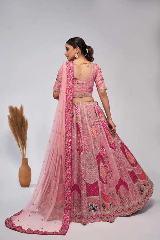 Elegant Pink Organza Silk Lehenga Ensemble