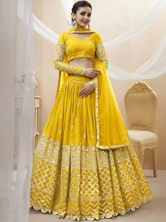 Zari Embroidered Work Georgette Haldi Special Lehenga Choli