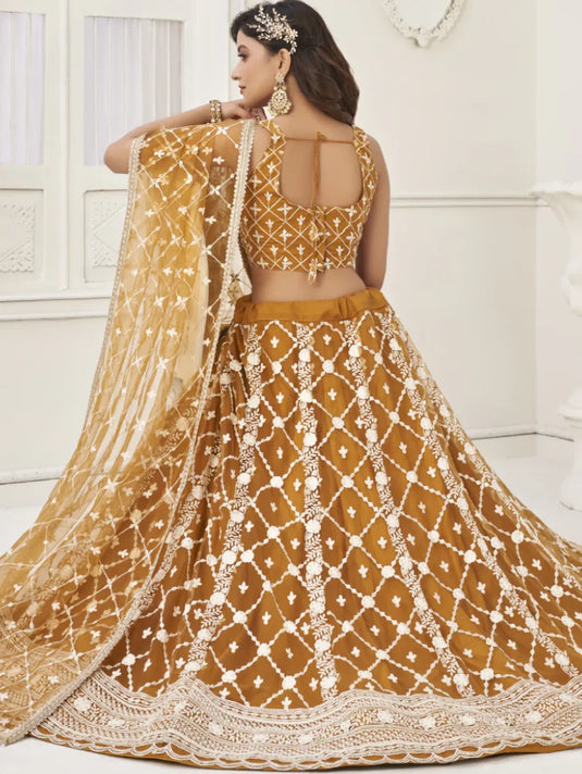 Sequence Embroidery Work Soft Net Haldi Special Lehenga Choli