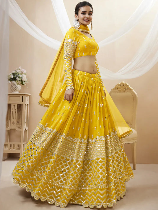 Zari Embroidered Work Georgette Haldi Special Lehenga Choli