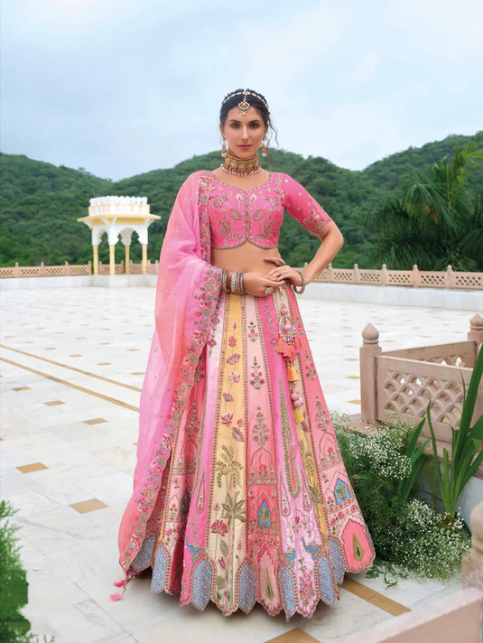 Peach Pink Bridal Lehenga with Heavily Embroidered Details