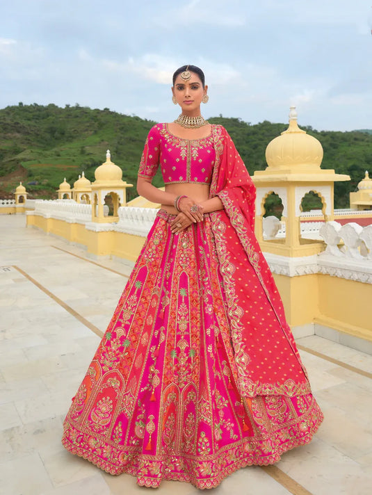 Red and Gold Bridal Lehenga with Classic Embroidery