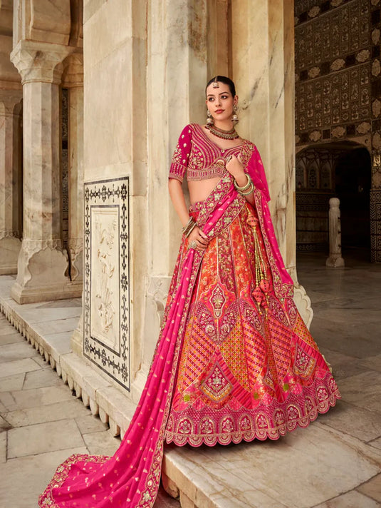 Pink Banarasi Silk Lehenga with Zarkan Embroidery